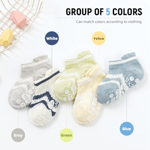 Image of SNOWIE SOFT 5 Pairs Baby Socks Set, Antislip Socks for New Born Baby 0-3 Years, Non Slip Grip Ankle Socks with Non Skid Soles for Infants Baby Shower Gifts