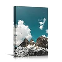 Canvas Wall Art Snowy Tops Cool Dramatic Mountain Nature Photography Romantics - 12x18 inches