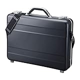[サンワダイレクト] アタッシュケース アルミ A4 15.6型PC収納 鍵付き 間仕切り付き ショルダーベルト付属 アダプタポーチ付き 自立 ブラック 200-BAG155BK