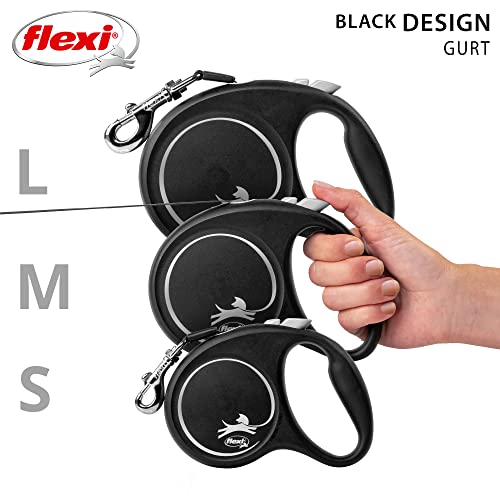 flexi® Black Design L Gurt 5 m schwarz/Silber, Roll-Leine für Hunde bis 50 kg