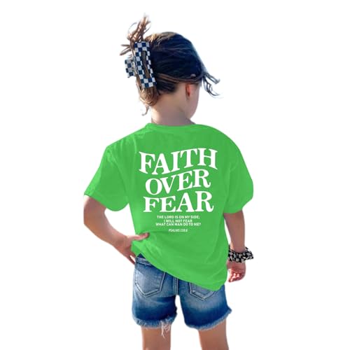Image of Faith Over Fear Shirt Christian Jesus Tshirts for Girls Religious Inspirational Tees Bible Verse Tops for Kids 3-12
