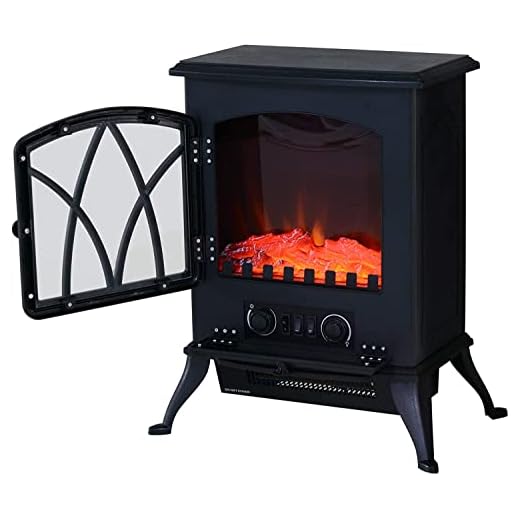 HOMCOM Chimenea Eléctrica Móvil Tipo Estufa de Pie con Efecto de Leña Ardiendo Calefactor 1000W/2000W 45x28,5x54cm Color Negro