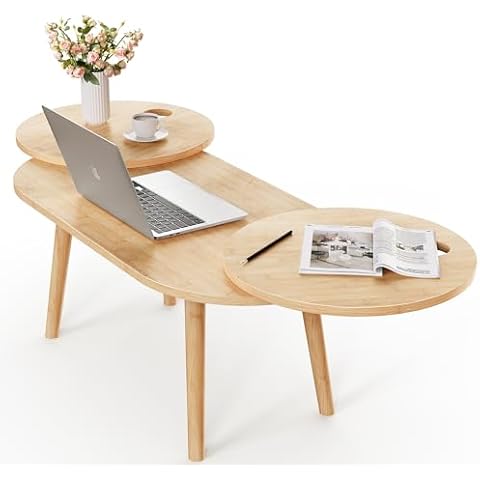 Innens Coffee Table,Modern Coffee Table for Living Room,Rotatable Small Round Nesting Tables Built in Holder,Expandable Bamboo Mid Century Oval Home Furniture for Apartment,Office,Caravans Cover