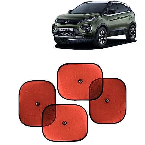 Image of KINGSWAY Car Window Curtain Sticky Sun Shades Compatible with Tata Nexon, (Year 2020-2023), Universal Fit Sunshades for Side Window, Rear Window, Red Color, 4 Pieces