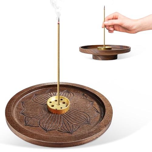 Encens Porte Encens Bruleur Encens Porte Encens Baton Porte-encens Porte-encens Lotus en Bois Brûleur d'encens à Neuf Trous pour Salle de méditation et de...