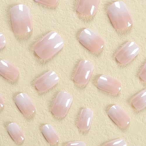 Gradient Short Press on Nails Square Chrome False Nails with Design French Acrylic Nails Glossy Reusable press on nails chrome Fake Nails Full Cover Stick on Nails for Women and Girls - Image 3