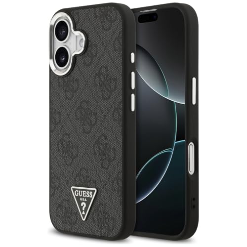 CG MOBILE Guess 4G Logo triangulaire compatible avec MagSafe Coque pour iPhone 17 (noir) (argent)