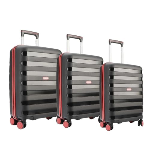 Image of Police Primex Bi-Color Trolley Bag | Hard PP Check-in Suitcase with TSA Lock & 8 Spinner Wheels | Lightweight Travel Luggage for Men & Women | Black /Red (Set of 3)