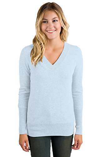 Image of JENNIE LIU Women's 100% Pure Cashmere Long Sleeve Ava V Neck Pullover Sweater
