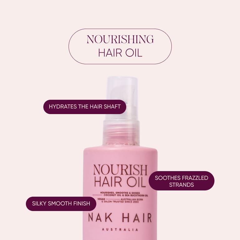 NAK Signature Nourish Hair Oil 100ml - Smoothing Hair Treatment Oil, Adds Shine & Silky Softness for Dry Hair with Coconut & Sea Buckthorn Oil