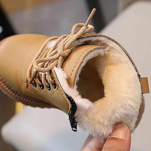 DIYCAM Toddler Girls Lace-up Combat Ankle Boots Low Heel Short Booties Outdoor Winter Boots with Side Zipper Boots Solid Color Furry Linling Short Boots3