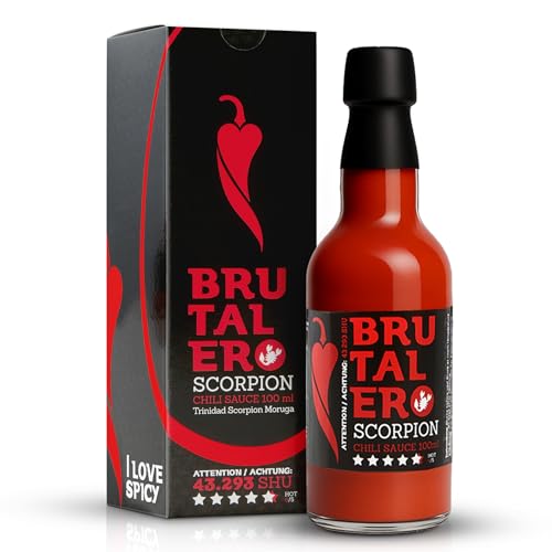 I LOVE SPICY Brutalero Scorpion 100 ml – Salsa Piccante 43.293 SHU – 80 % Peperoncino – Fermentata Artigianale con Dosatore – Per Barbecue e Cucina Quotidiana