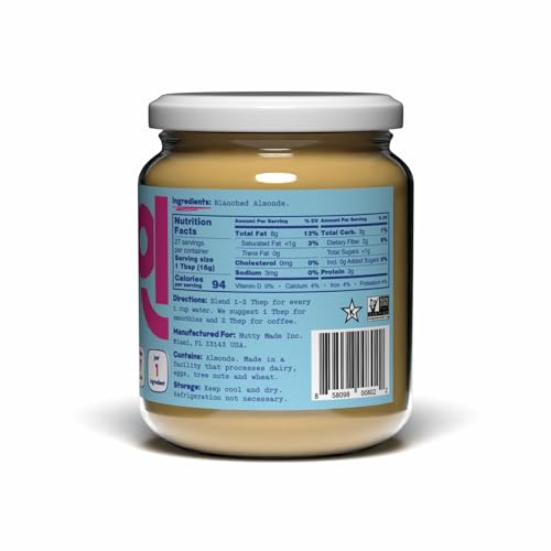 JOI Almond Milk Base, Unsweetened Plain Concentrate - 27 Servings, Paste, Butter, Blend with Water to Make Up To 7 Plant Milk Quarts - Vegan, Kosher, Shelf Stable, Keto-Friendly, Dairy Free, & Fat Free Milk - Use in Smoothies, Cereal, Ice Cream, Spreads & Baked Goods. 100% Almonds. Contains zero added sugar, gums, oils, or binders. Tastes like Almonds.