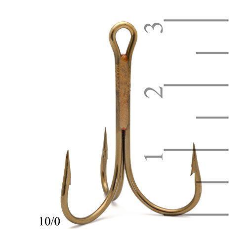 Mustad 3551 Classic Treble Standard Strength Fishing Hooks | Tackle For Fishing Equipment | Comes In Bronz, Nickle, Gold, Blonde Red, [Size 14/0, Pack Of 1], Bronze #TOP1