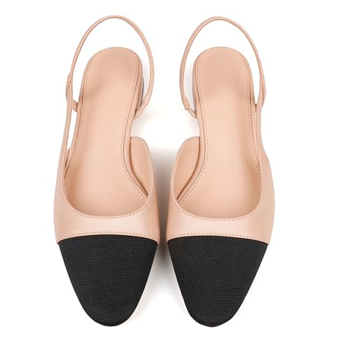 Slingback Heels for Women Chunky Pumps Splicing Round Toe Pumps for Women Office Shoes2