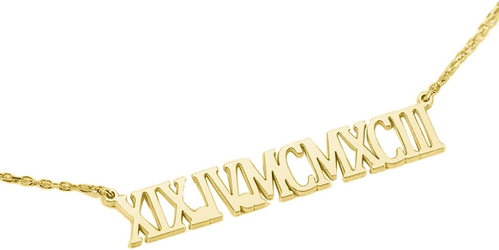 Personalized 925 Silver Sterling Roman Numeral Necklace Custom Bar Pendant Made with Any Date