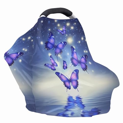 Image of Butterfly Car Seat Canopy for Baby Girls, Trendy Nursing Cover Elastic Shopping Cart Cover for Baby Breastfeeding Cover Soft Car Infant Seat Cover