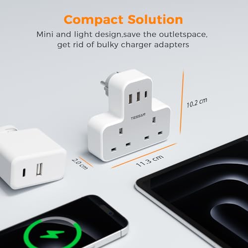 UK to European Travel Plug Adapter, TESSAN EU Adapter with 3 USB Ports (1 USB C), 2 Way Adaptor UK to Europe - Image 4