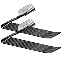 Thrink 20 Pack Non-Slip Trouser & Pants Hangers – Space Saving Chrome Metal Slack Hangers, 5mm Thick Ultra Durable Organisers for Wardrobes & Closets - Black