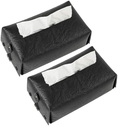 2 Pack Leather Tissue Box Cover Rectangular, Tissue Box Holder Dispenser for Car, Home, Bathroom, Bedroom, Office, Night Stands, Desks and Tables (Floral-Black 1, Rectangular)