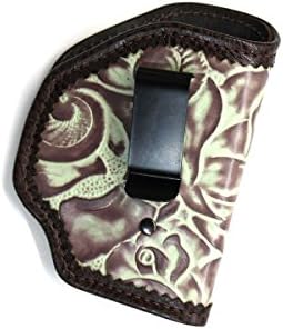 Concealed Carry Holster IWB Tuckable Leather Turquoise Rose - Made in USA by MoonStruck Leather