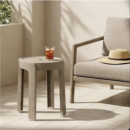 Image of The Artment Khaki Singal Tivo Plastic Stool Modern Stackable Multipurpose Stool with Anti-Slip Base | Lightweight Waterproof PP Stool for Bathroom, Kitchen, Balcony & Living Room, Home & Office
