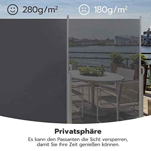 LARMNEE Alu-Seitenmarkise, ausziehbar, 180 x 400 cm, Sichtschutz, Sonnenschutz, Blickdicht, Seitenrollo, für Balkon, Terrasse, Garten, Anthrazit EBK184BP02 5