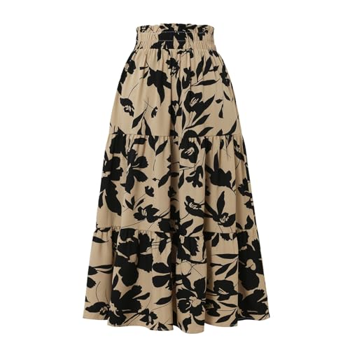 Ladies Flower Graphic Skirts for Women Maxi Long Vacation Boho Pleated High Cut Skirt 20253