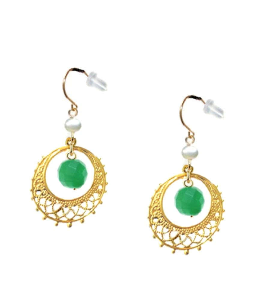 Amazon | 翡翠 グリーン/ゴールド 18金 ピアス ドロップ型リング