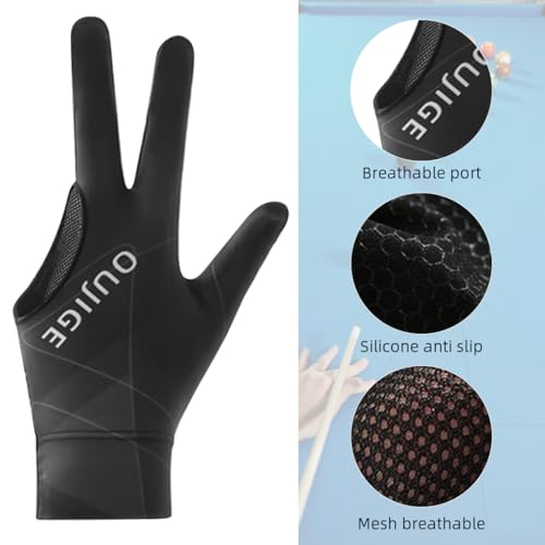 Image of Proberos 1Pc Snooker Glove, Billiard Gloves Left Hand Full Finger 3-Finger, Anti-Slip Patch Design, Breathable Fabric, Unisex, Smooth Striking Performance, Black,Billiards