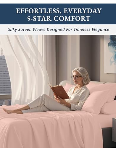 Image of LANE LINEN Disposable Sheets for Travel King Size Sateen - Veiled Rose | Rest Sheets Cooling Set King - 4-Piece Set, For A Luxurious Night's Sleep, For A Silky Hotel-Style Bed, Luxe Sheen