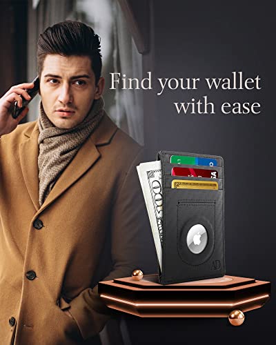 Image of Access Denied AirTag Holder Slim Wallet Genuine Leather RFID Blocking Gifts For Men, Black Carbonfiber, Small, Minimalist