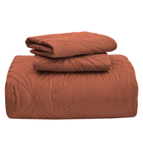 Image of Kingnex Oversized King Bedspreads 128x120 Ultrasonic Quilted Baked Clay | Extra Wide Coverlet for Tall Split King Adjustable Bed or Cal King Size, 3 Piece Include 1 Quilt, 2 King Size Pillowcases