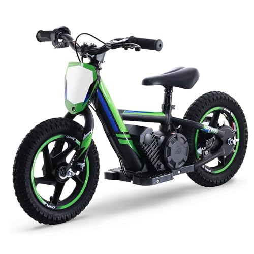 TUIBOKA Lightweight Electric Dirt Bike for Kids,170W Racing Grade Electric Motorcycle for Ages 3-6, Detachable Battery, Adjustable Seat, Safe Speeds Up to 10 MPH, 12Inch Off Road Tires, Green