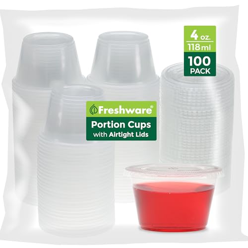 Freshware Plastic Portion Cups with Lids (100 Sets)