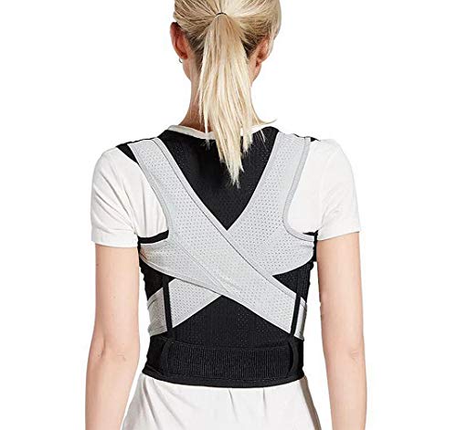 Back Brace/Shoulder Posture Corrector/Fully Adjustable Support Belt/for Kids/Children,Teenager and Adult/Gray-Black,Waist Size 20"-32"