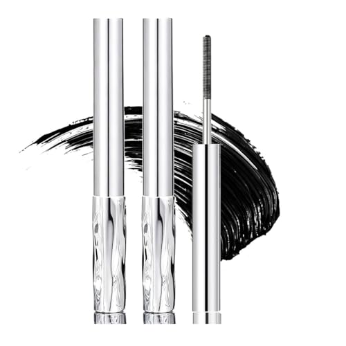 2Pcs Iron Wand Mascara Set,Black Length &Curl Mascaras,Metal Wand Volumizing Mascara for Women,Waterproof Smudge Proof