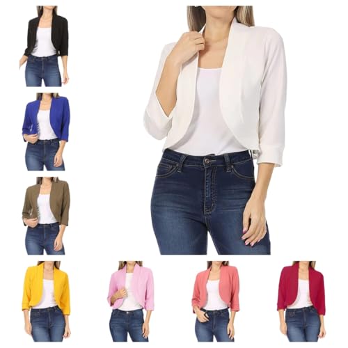 Cropped Blazers for Women Open Front Office Work Business Casual Blazer Suit Jackets 3/4 Sleeve Short Shrugs Cardigans4
