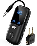 Bluetooth 5.4 Transmitter Receiver for 2 AirPods/Headphones, 2-in-1 Airplane Bluetooth Adapter with Mic for Hands-Free Calls, Low Latency, Wireless Audio Adapter for Travel Flight TV Speakers