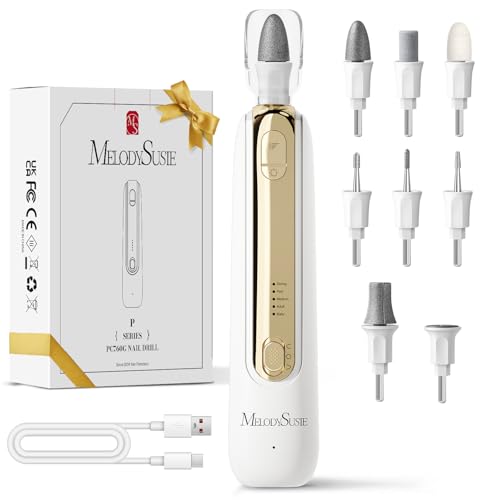 MelodySusie ponceuse pour ongles PC760G , Kit Manucure Pédicure avec 8 Embouts & Lumière LED 360°, 5 Vitesses Réglables, Rechargeable Sans Fil pour Soins...