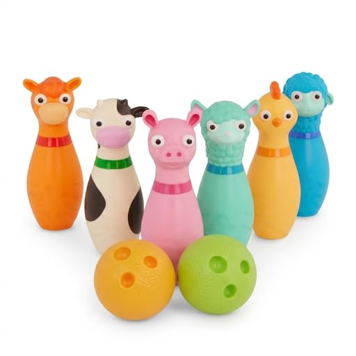 MEHRU Animal Bowling Set, Kids Toys for Boys & Girls, Outdoor Toys with 6 Colourful Animal Pins & 2 Balls, Toddler Toys, Indoor Outdoor Garden Games, Educational Sports Toy Gift