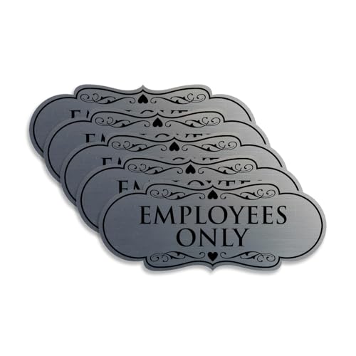 Designer EMPLOYEES ONLY Sign | Easy Installation | Office or Business Signs | Workplace Safety - Silver - Small (5 Pack)