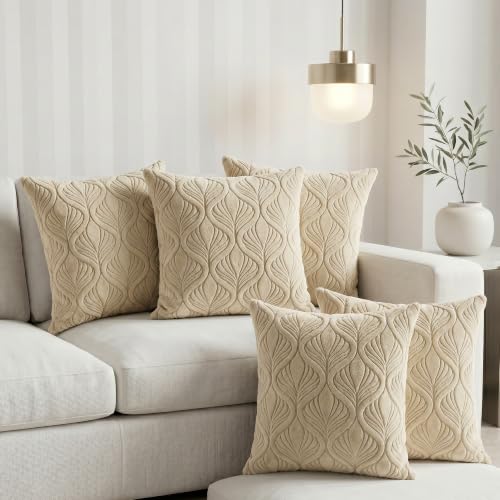 Image of Yellow Weaves Jacquard Cushion Covers | Sofa Cushion Covers | Throw Pillow Cover for Sofa, Couch, Living Room| Removable & Washable | 16x16 Inches, Set of 5 (Beige)