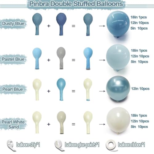 Image of Dusty Blue Balloon Garland Double Stuffed Pastel Slate Blue White Balloons | Pearl Sand Balloon Arch Kit for Baby Shower Birthday Bridal Wedding Graduation Engagement Party Decorations
