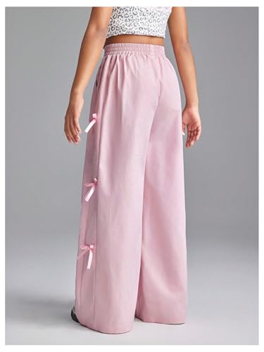 Girl's Y2k Bow Sweatpants Elastic High Waist Wide Leg Baggy Track Pants2