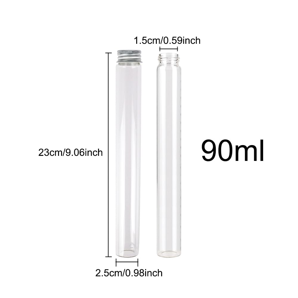 6 Pièces 90ml de Fiole en Verre Transparente de avec Couvercle en Aluminium, Tube a Essai Verre, Etc, Approprié à La Décoration de Laboratoires Scientifiques (6,90ml)