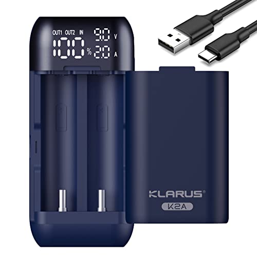 Klarus Chargeur de Piles et Alimentation 2 en 1, Chargeur à Affichage LED pour Batteries Rechargeables, Chargeur de Piles Universel pour 18650 21700 20700 (2 emplacements) Cover