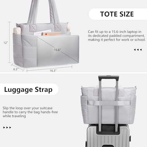 Image of Puffer Tote Bag for Women Quilted Nurse Bag Lightweight Work Bag for Teacher Travel Handbag with Multiple Pockets