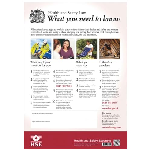 ISigns - Health and Safety Law Poster 2026 - HSE Poster (A2 Laminated Office Sign) - Easy-to-Read Workplace Information Display - Durable Safety Sign for Office Warehouse & Site Use UK