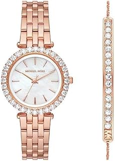 Michael Kors Damenuhr Darci, Dreizeigeruhrwerk, 34mm Rose Gold Edelstahlgehäuse mit Edelstahlarmband, MK1064SET